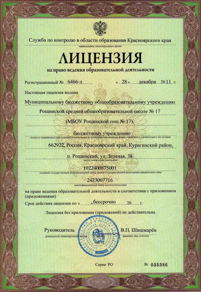 Лицензия на осуществление образовательной деятельности 0