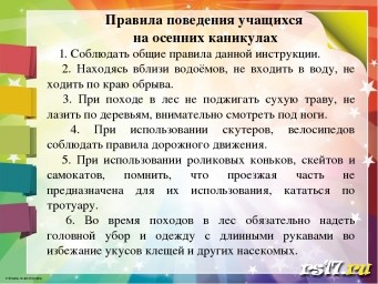 Инструктаж по ТБ на осенних каникулах. Инструктаж по ТБ на осенних каникулах.